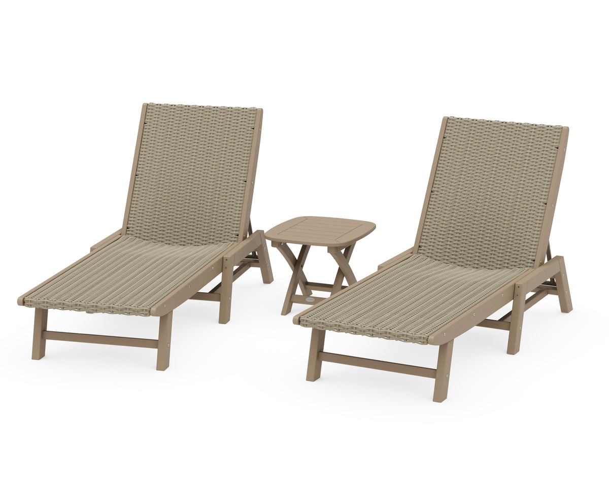 POLYWOOD 3-Piece Coastal Woven Chaise Lounge Set in Vintage Sahara / Dune Grass