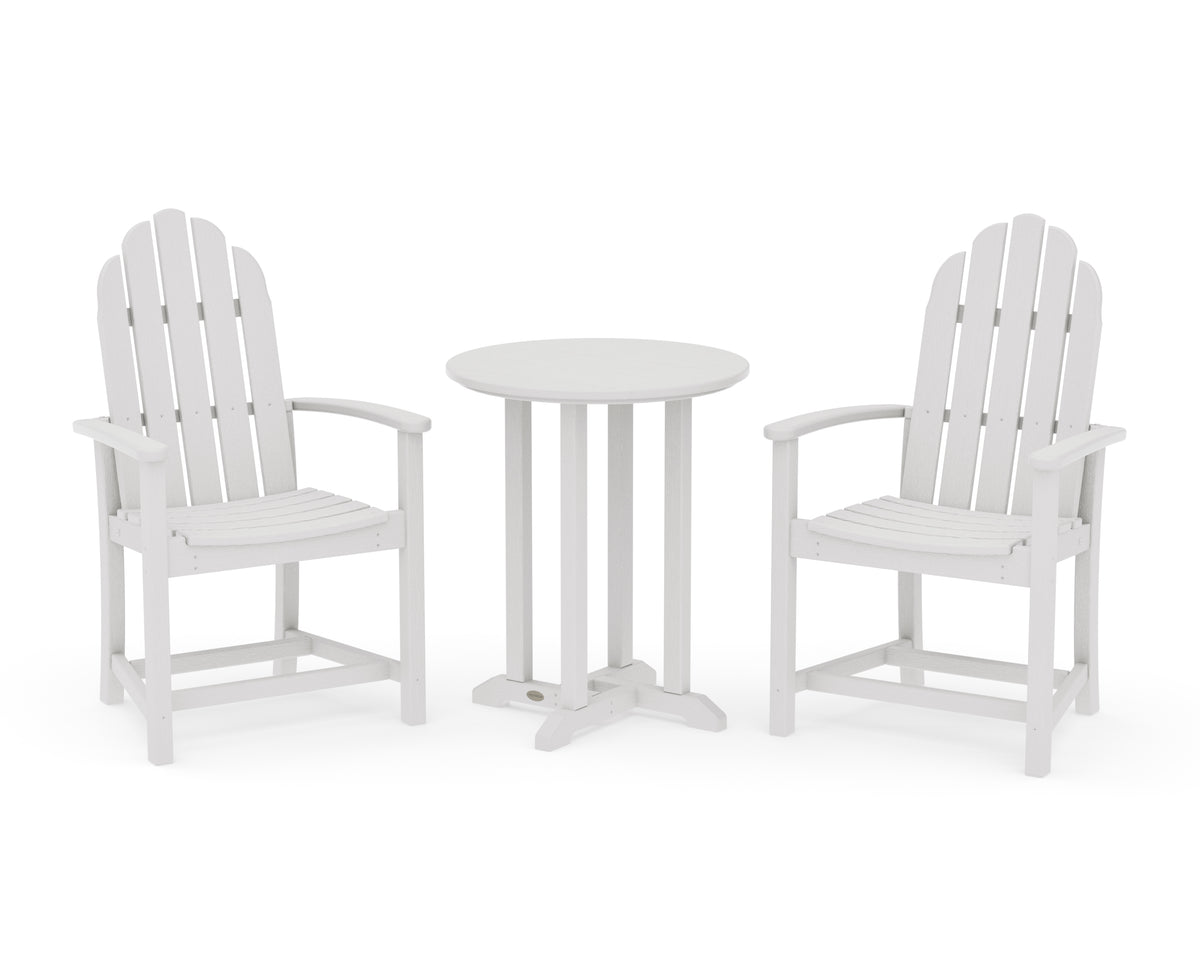 POLYWOOD Classic Adirondack 3-Piece Round Bistro Dining Set in Vintage White