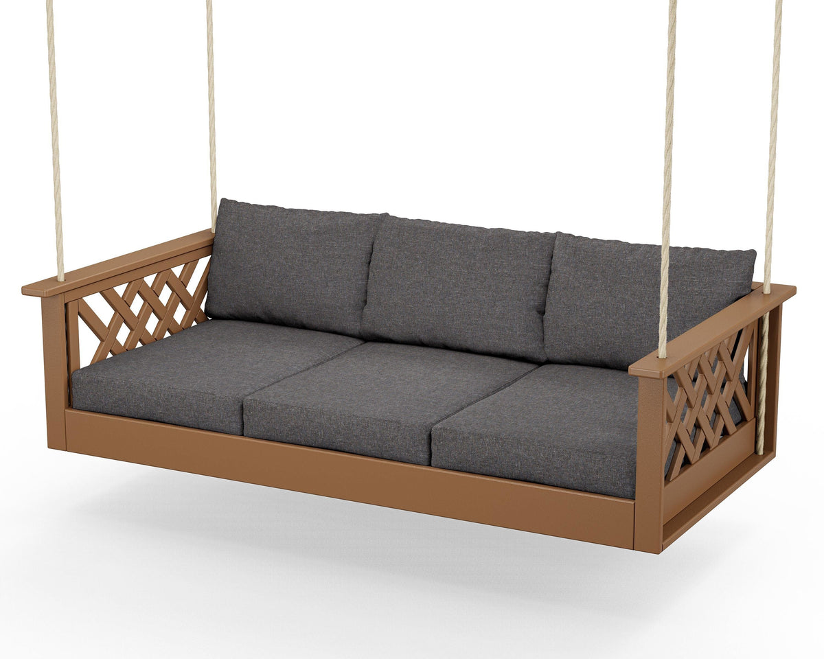 POLYWOOD Wovendale Daybed Swing in Teak / Ash Charcoal