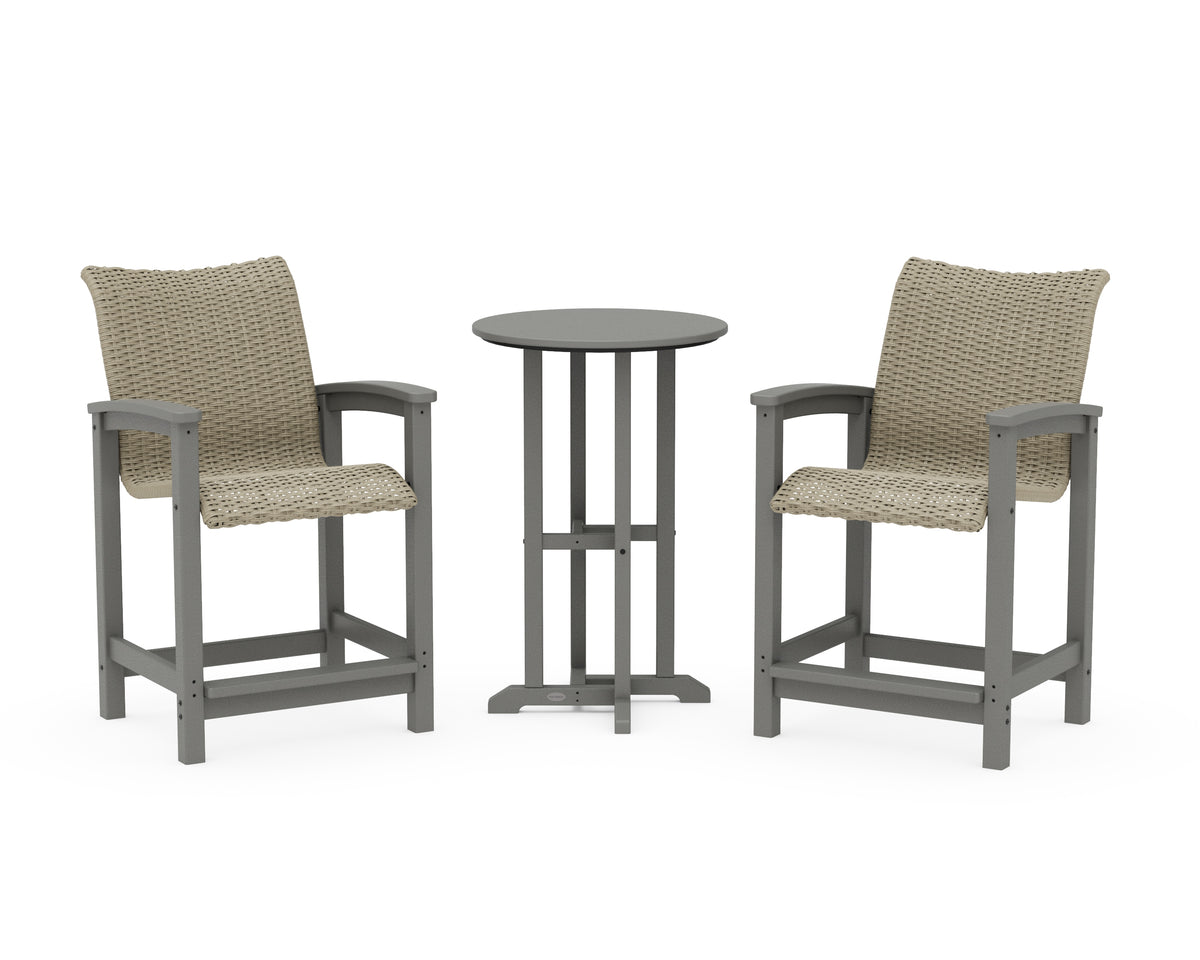 POLYWOOD Coastal Woven 3-Piece Farmhouse Counter Set in Slate Grey / Dune Grass