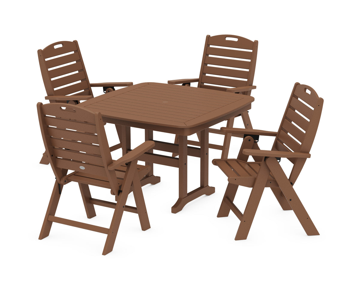 POLYWOOD Nautical Highback Chair 5-Piece Dining Set in Teak