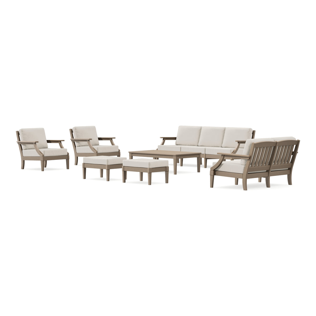 POLYWOOD PW Designer Series Estate 7-Piece Lounge Sofa Set in Vintage Sahara / Dune Burlap