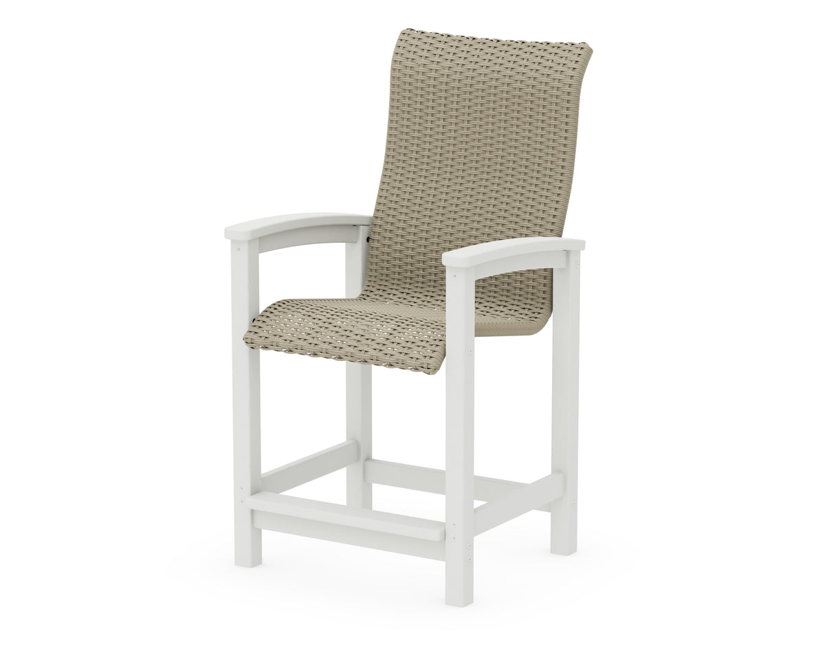 POLYWOOD Coastal Woven High-Back Counter Chair in Vintage White / Dune Grass