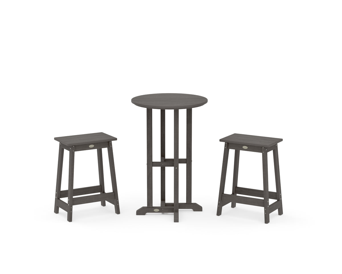 POLYWOOD Modern Studio Counter Stool 3-Piece Bistro Set in Driftwood