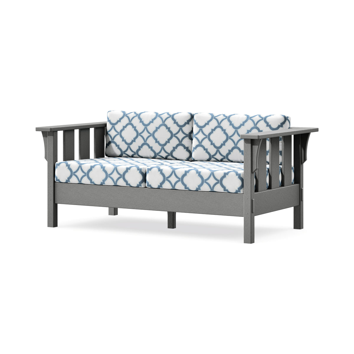 POLYWOOD Acadia Deep Seating Loveseat in Slate Grey / Trellis Sky Blue