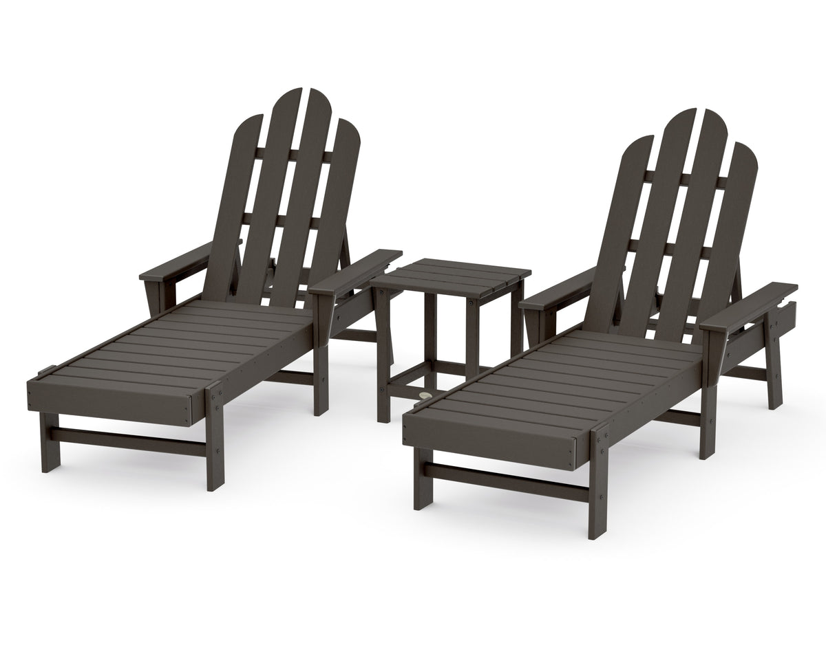 POLYWOOD Long Island Chaise 3-Piece Set in Vintage Coffee