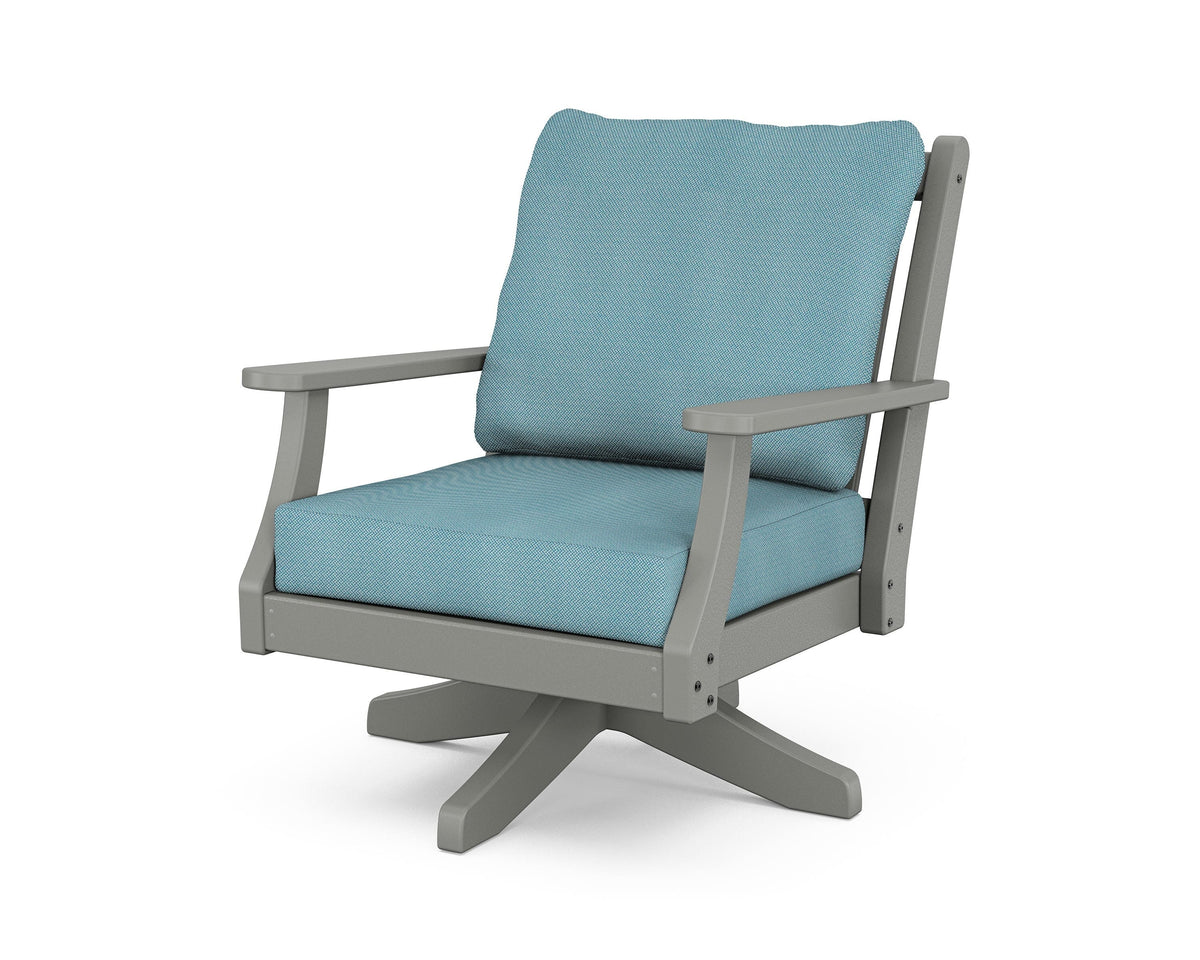 POLYWOOD Wovendale Deep Seating Swivel Chair in Slate Grey / Lattice Sky Blue