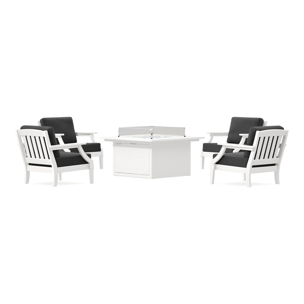 POLYWOOD PW Designer Series Estate 5-Piece Lounge Fire Table Set in Vintage White / Spectrum Carbon