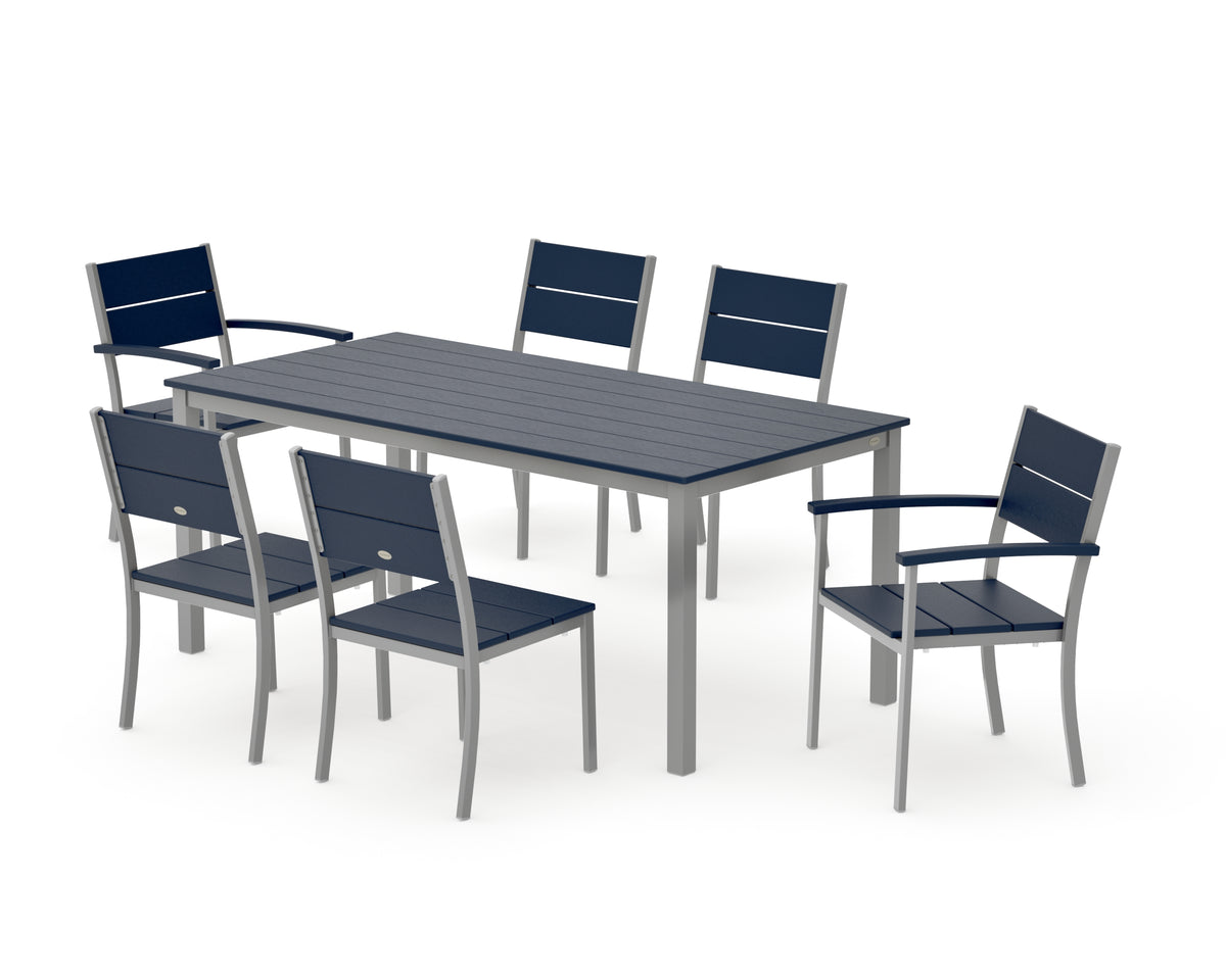 POLYWOOD Main Street 7-Piece Dining Set with Main Street 36" x 72" Dining Table in Silver / Navy