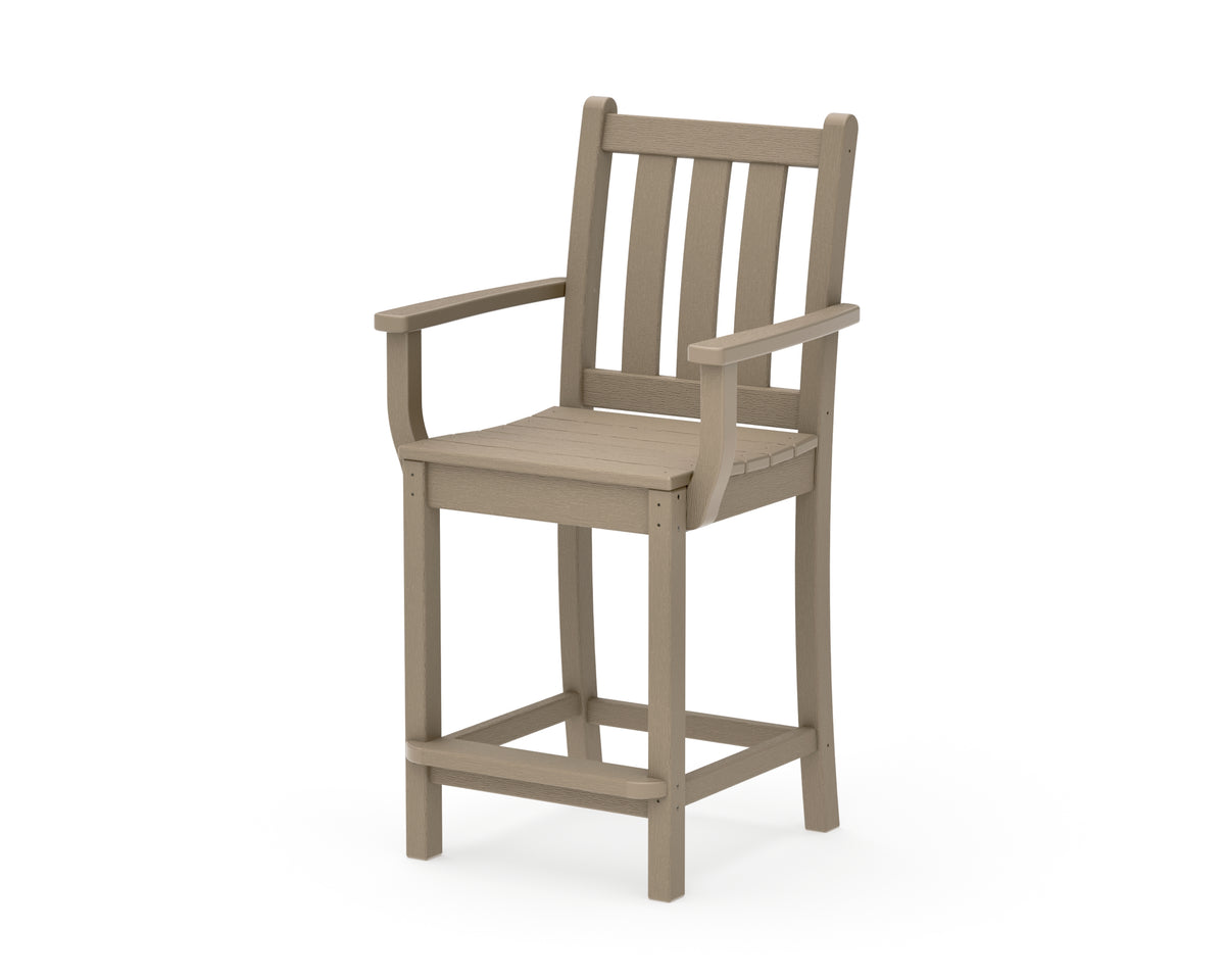 POLYWOOD Traditional Garden Counter Arm Chair in Vintage Sahara