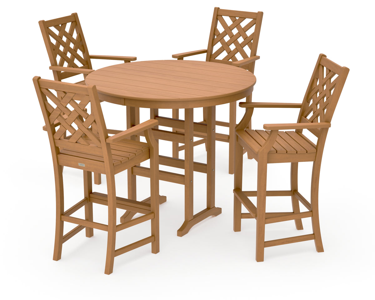 POLYWOOD Country Living Wovendale 5-Piece Round Farmhouse Bar Set in Natural
