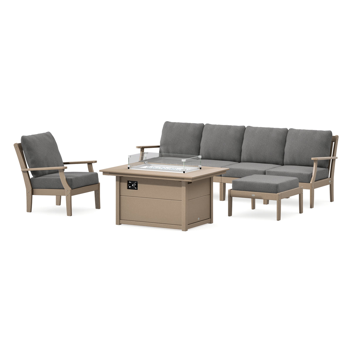 POLYWOOD Braxton Sectional Lounge and Fire Pit Set in Vintage Sahara