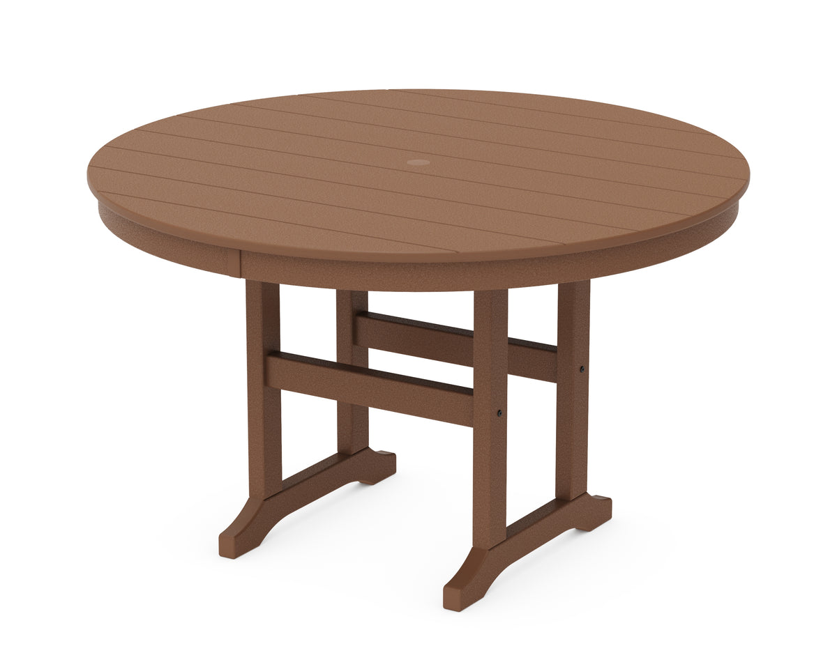 POLYWOOD 48" Round Farmhouse Dining Table in Teak