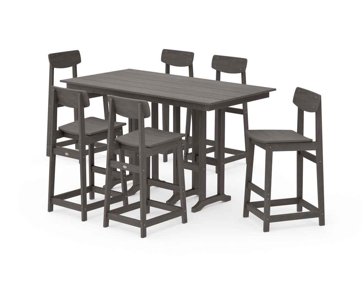 POLYWOOD Modern Studio Urban Bar Chair 7-Piece Set in Driftwood