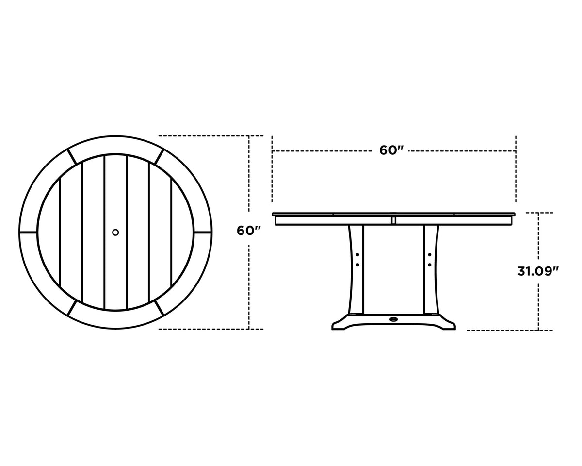 POLYWOOD Nautical Trestle 60" Round Dining Table dimensions
