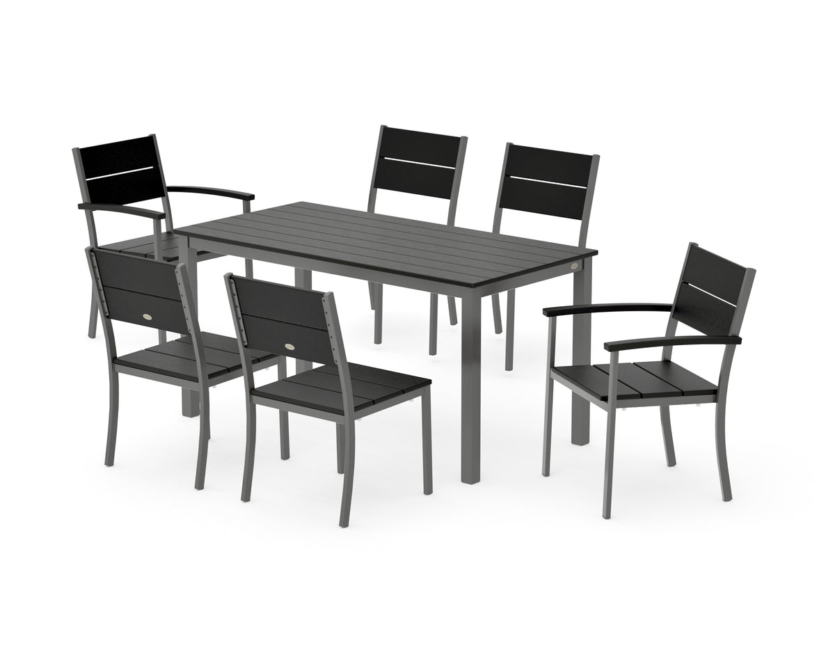 POLYWOOD Main Street 7-Piece Dining Set with Main Street 30 x 60 Dining Table in Charcoal / Black