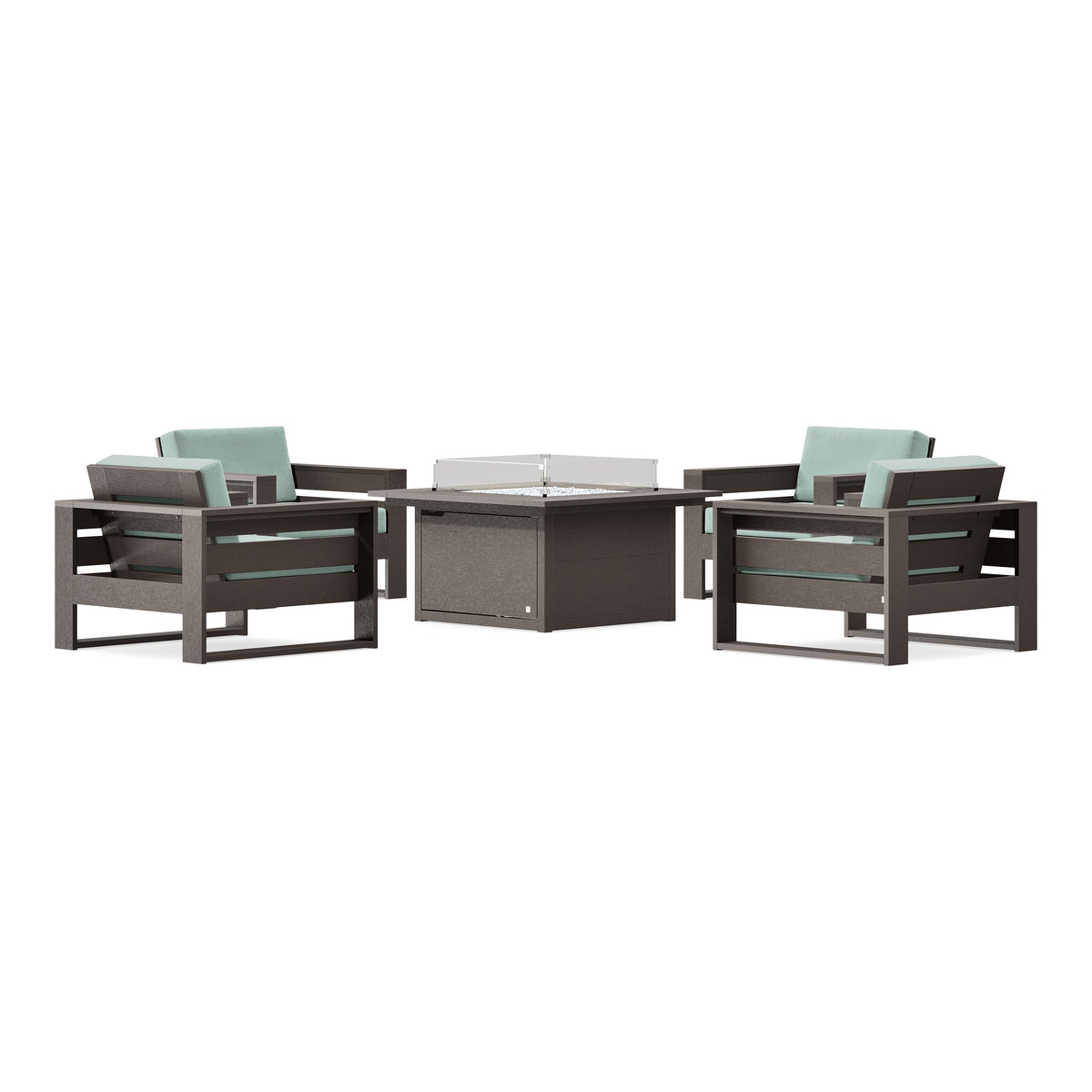 POLYWOOD PW Designer Series Latitude 5-Piece Lounge Fire Table Set in Vintage Coffee / Spa