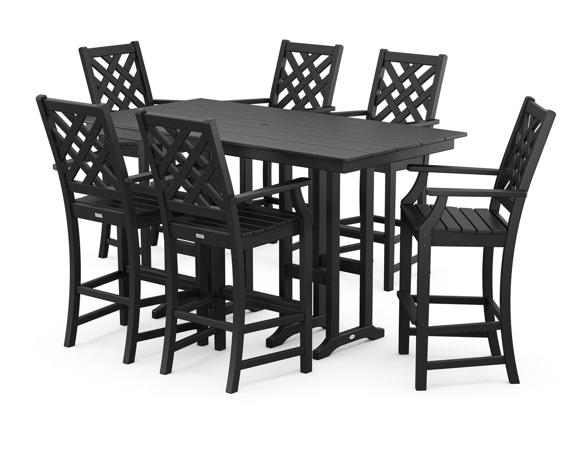 POLYWOOD Country Living Wovendale Arm Chair 7-Piece Farmhouse Bar Set in Black