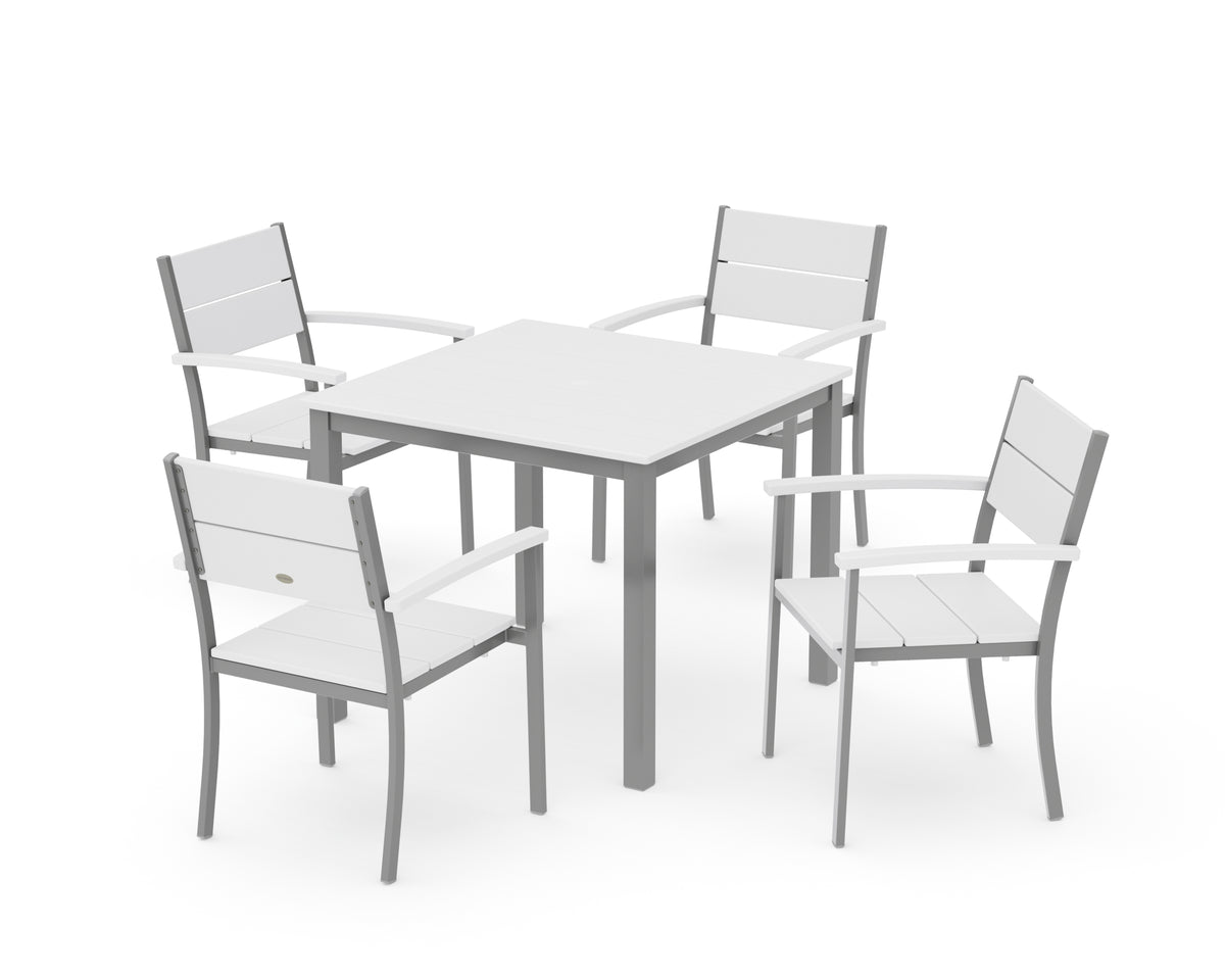 POLYWOOD Main Street 5-Piece Dining Set with Main Street 36" x 36" Dining Table in Silver / White