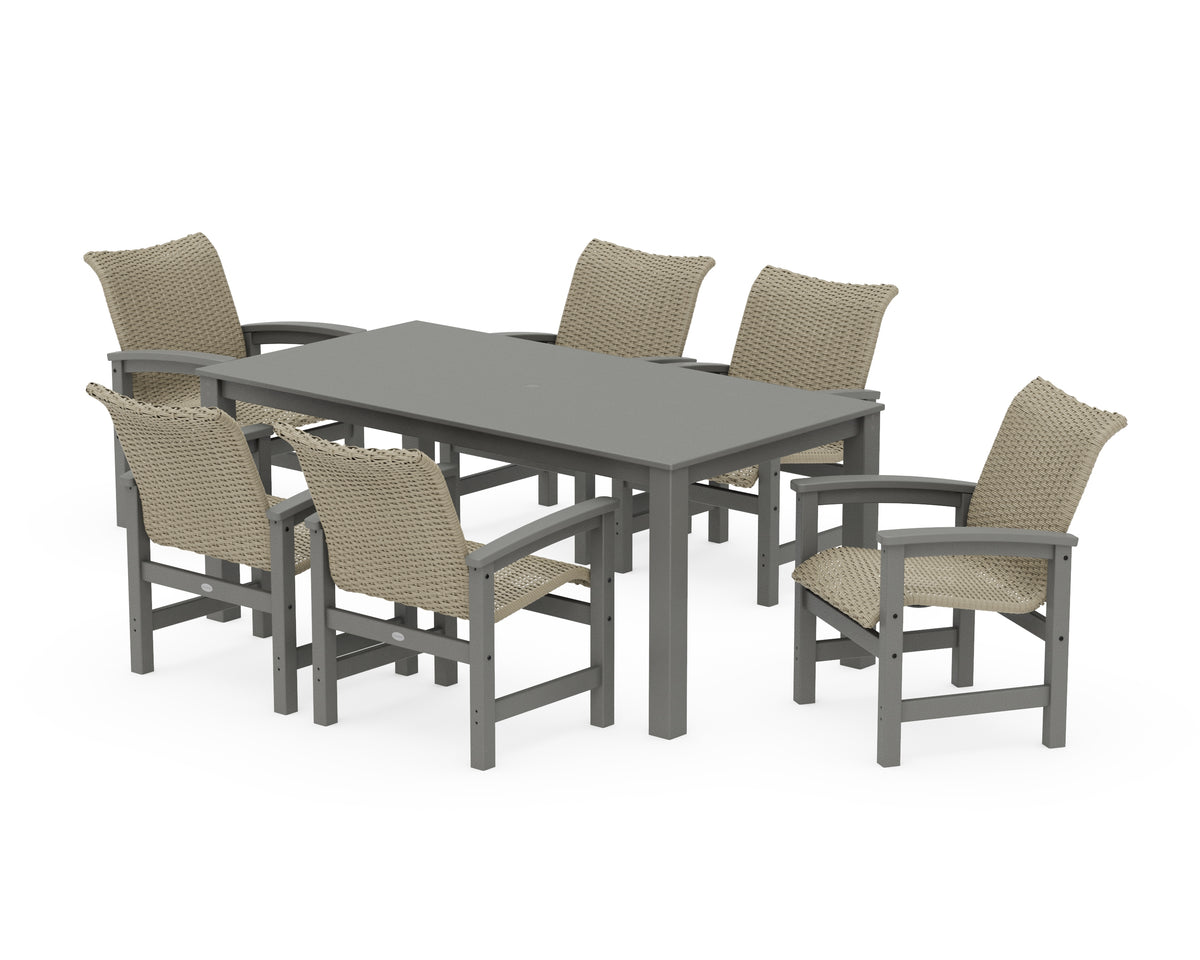 POLYWOOD Coastal Woven Arm Chair 7-Piece Parsons Dining Set in Slate Grey / Dune Grass