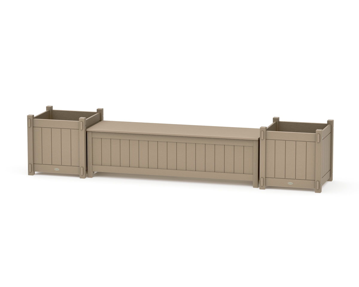 POLYWOOD 60" Vineyard Straight Planter Storage Bench Set - Large in Vintage Sahara