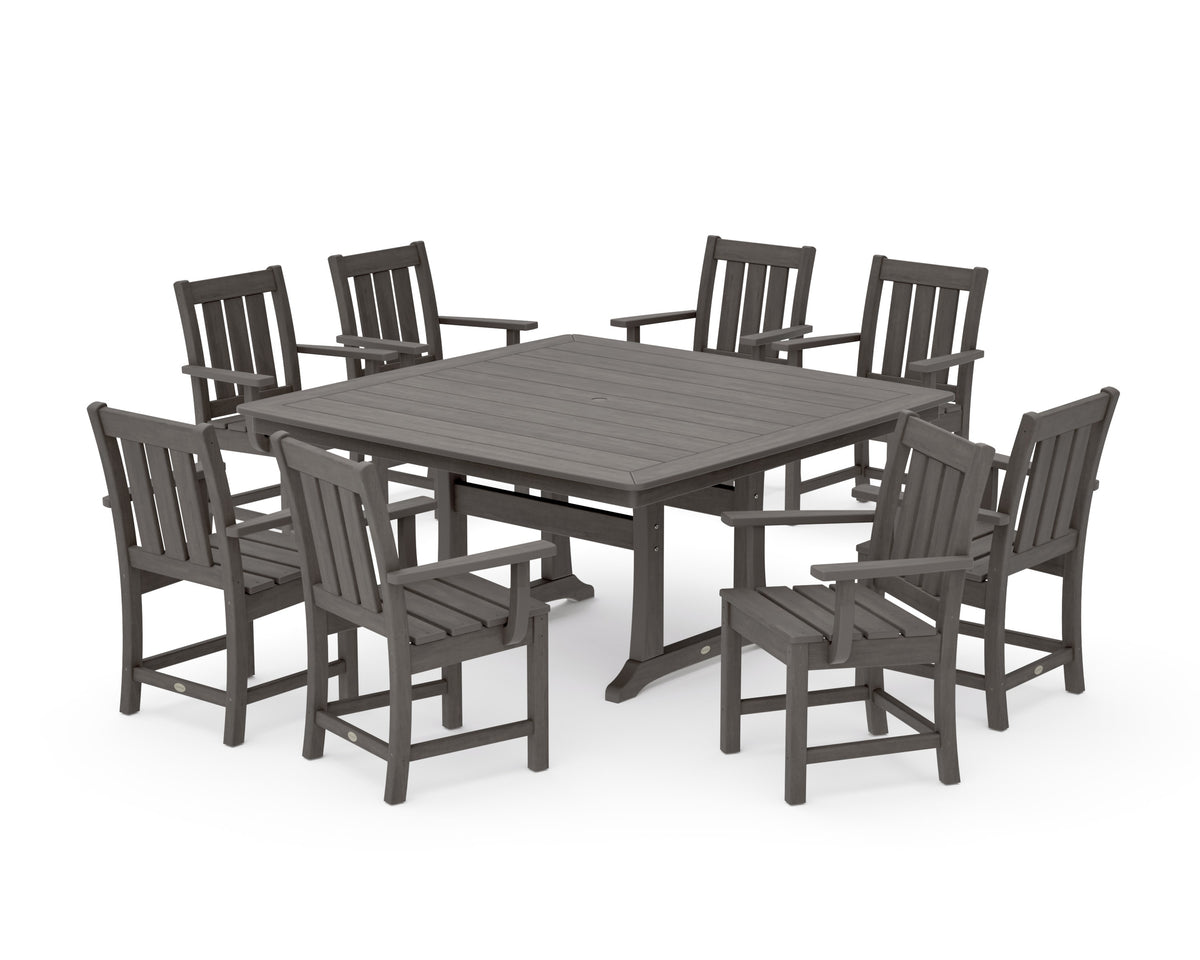 POLYWOOD Oxford 9-Piece Square Dining Set with Trestle Legs in Driftwood