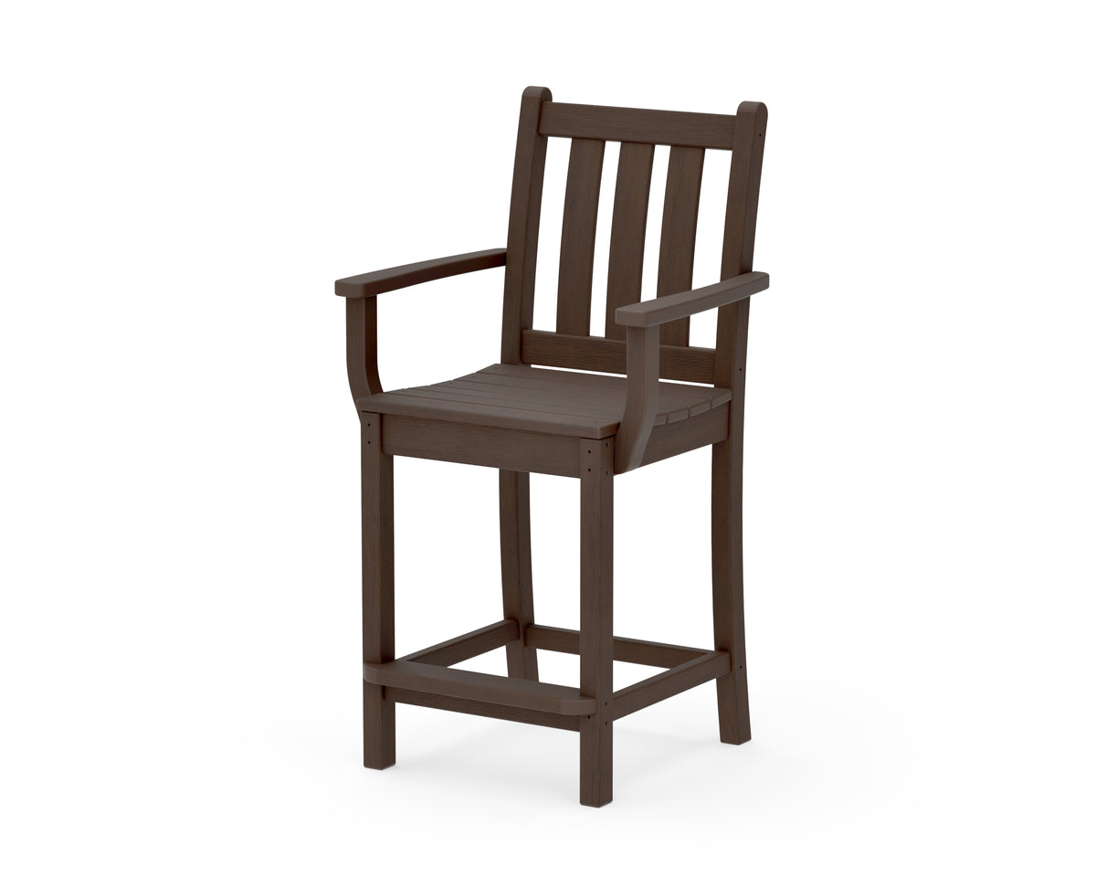 POLYWOOD Traditional Garden Counter Arm Chair in Kona
