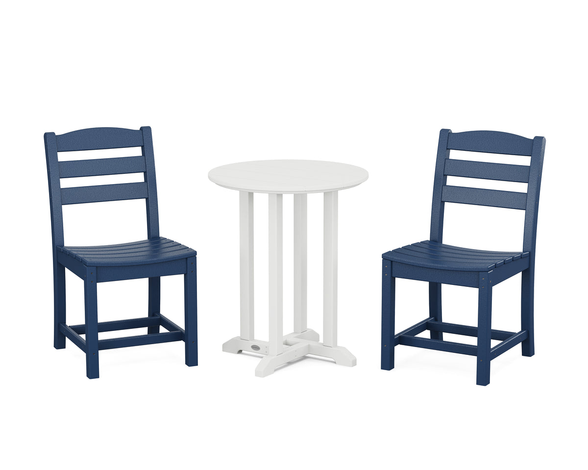 POLYWOOD La Casa Café Side Chair 3-Piece Round Bistro Dining Set in Navy / White