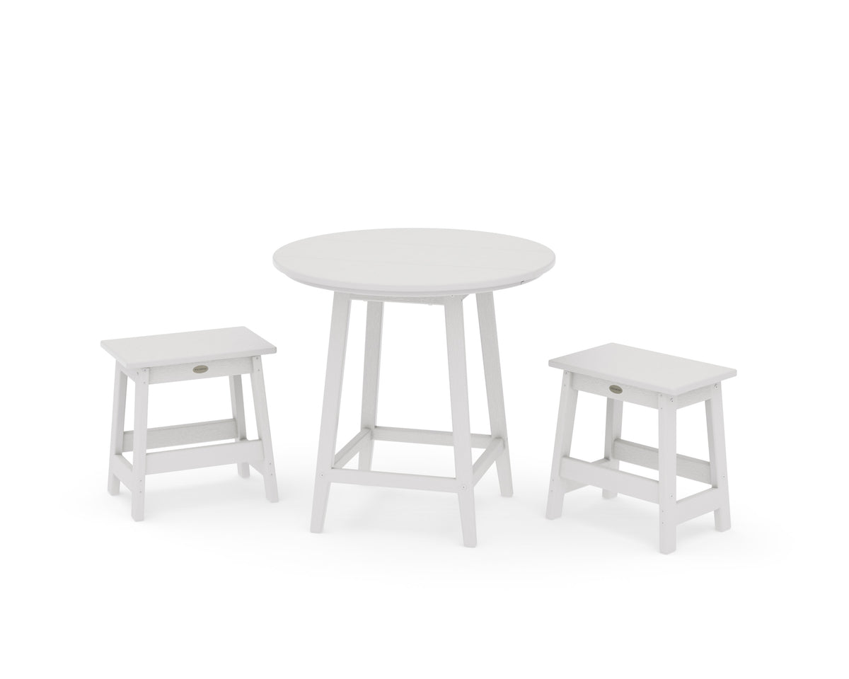 POLYWOOD Modern Studio Stool 3-Piece Round Bistro Set in Vintage White