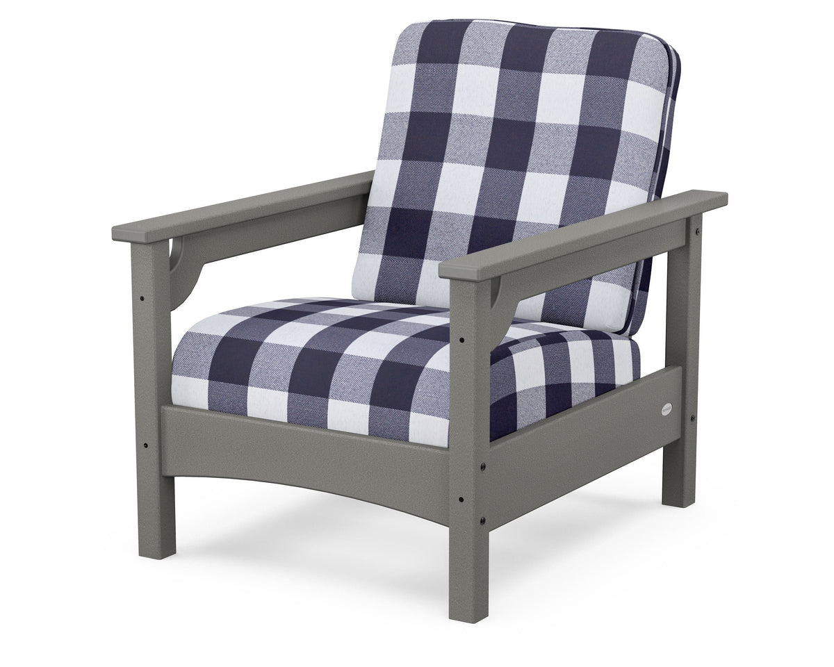POLYWOOD Club Chair in Slate Grey / Buffalo Plaid Navy