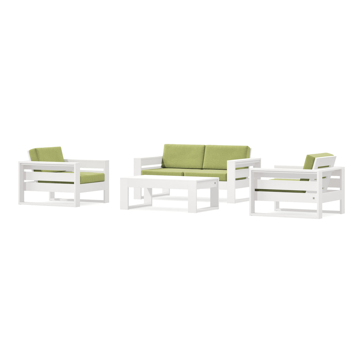 POLYWOOD PW Designer Series Latitude 4-Piece Lounge Loveseat Set in Vintage White / Chartreuse Boucle