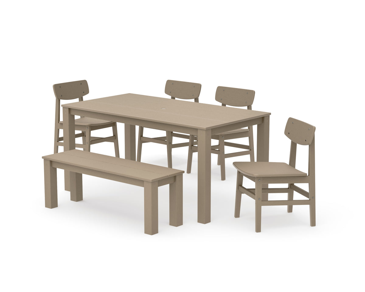 POLYWOOD Modern Studio Urban Chair 6-Piece Parsons Dining Set with Bench in Vintage Sahara