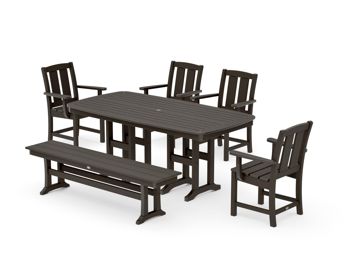 POLYWOOD Mission 6-Piece Dining Set with Bench in Vintage Coffee