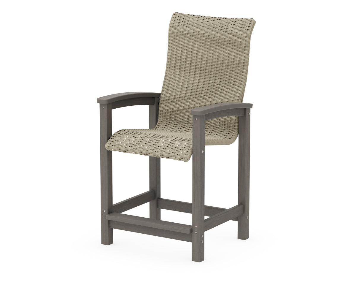 POLYWOOD Coastal Woven High-Back Counter Chair in Driftwood / Dune Grass