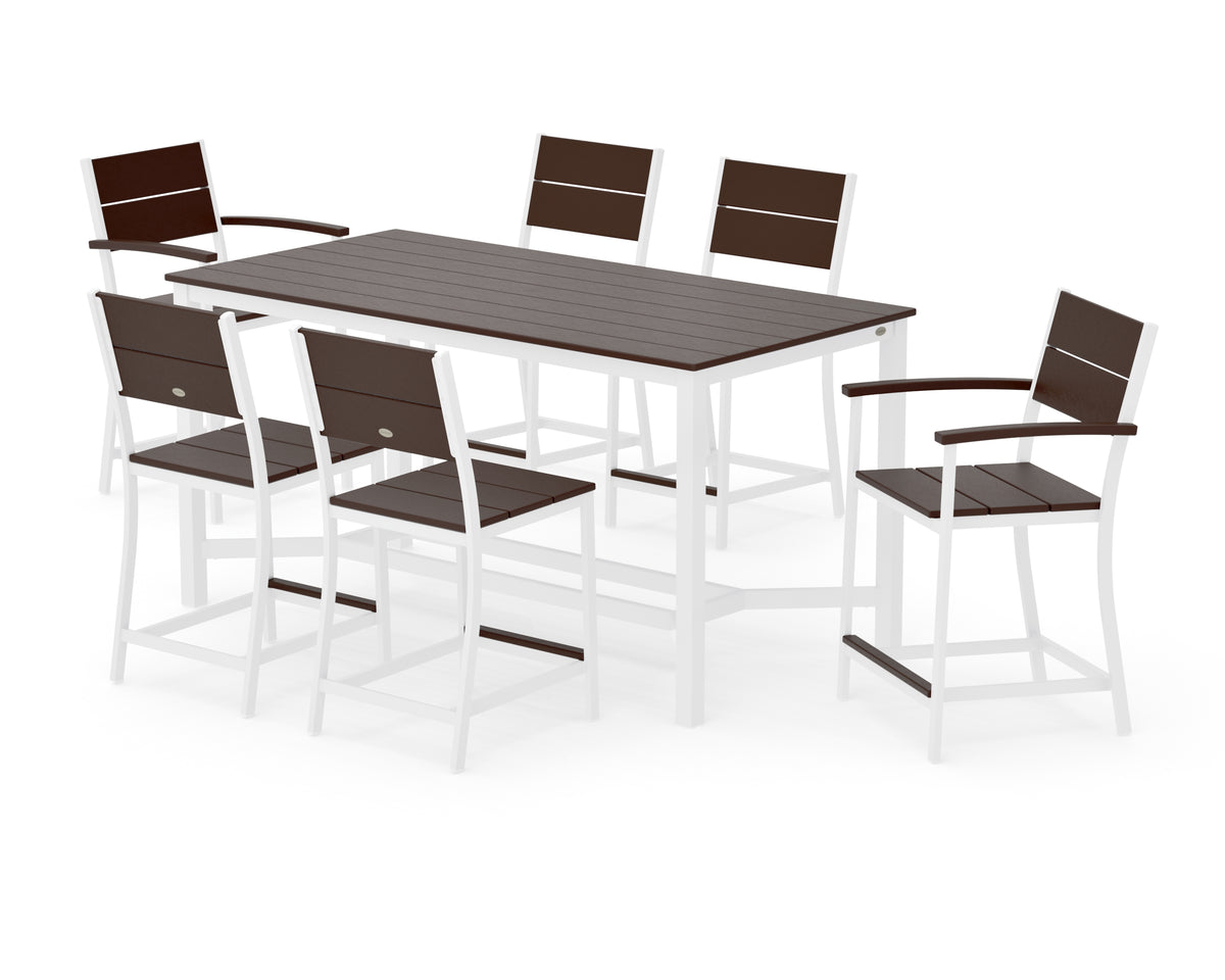 POLYWOOD Main Street 7-Piece Counter Set in White / Mahogany