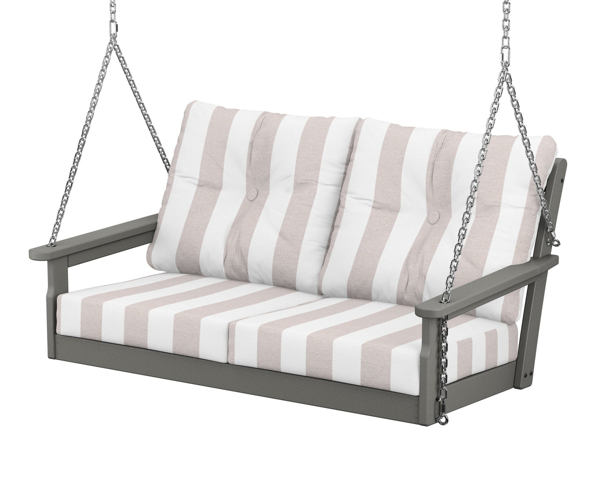 POLYWOOD Vineyard Deep Seating Swing in Slate Grey / Cabana Stripe Dune Burlap