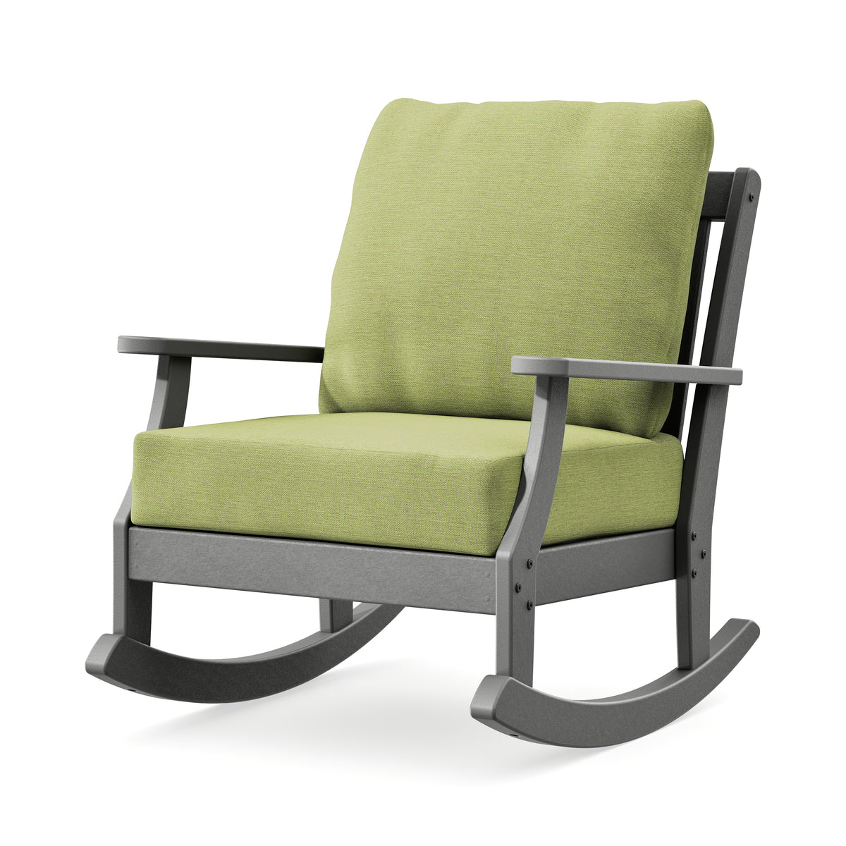 POLYWOOD Braxton Deep Seating Rocking Chair in Slate Grey / Chartreuse Boucle