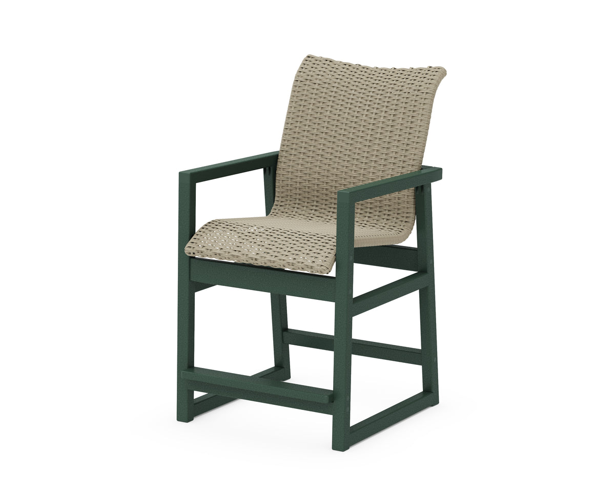 POLYWOOD EDGE Woven Counter Arm Chair in Green / Dune Grass