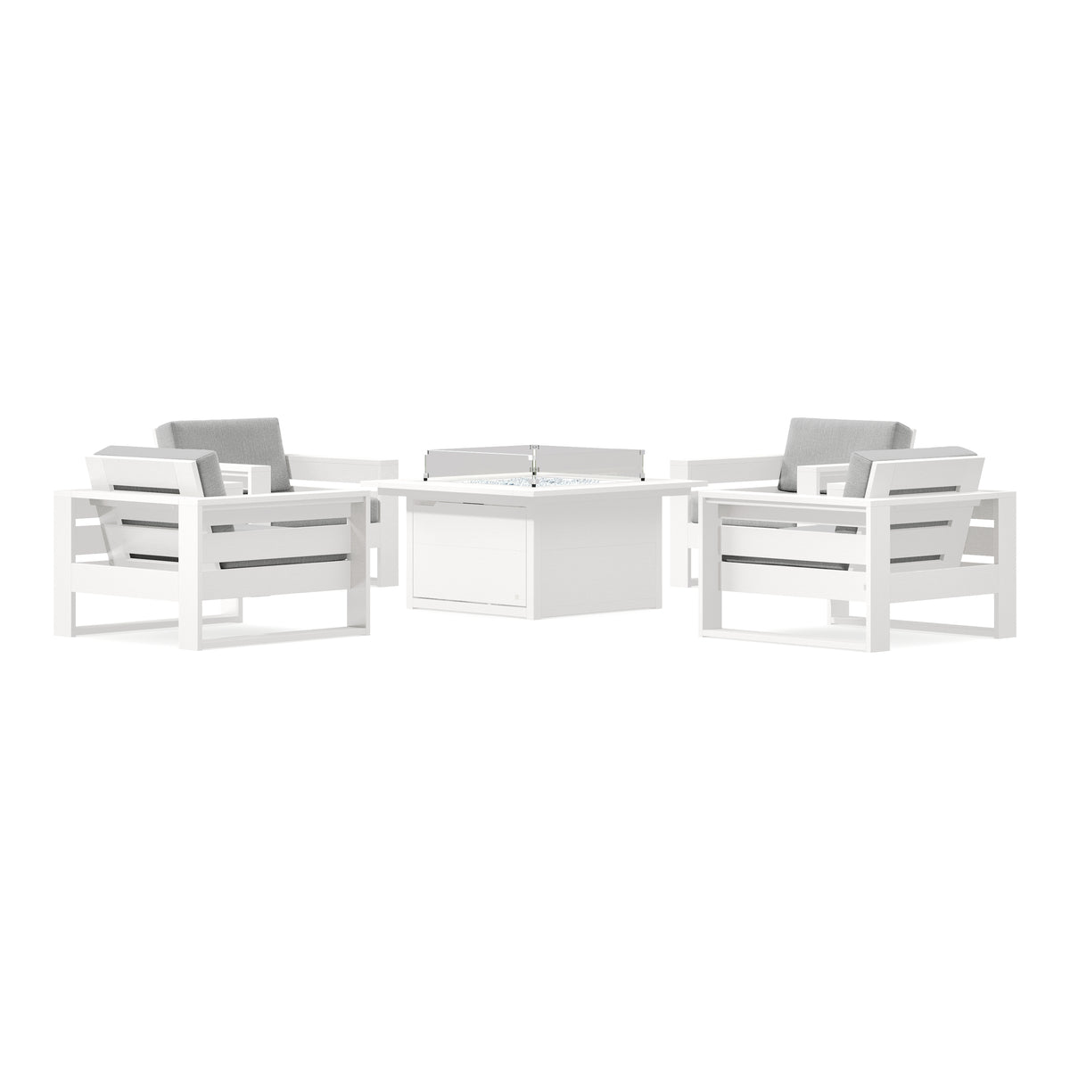 POLYWOOD PW Designer Series Latitude 5-Piece Lounge Fire Table Set in Vintage White / Granite