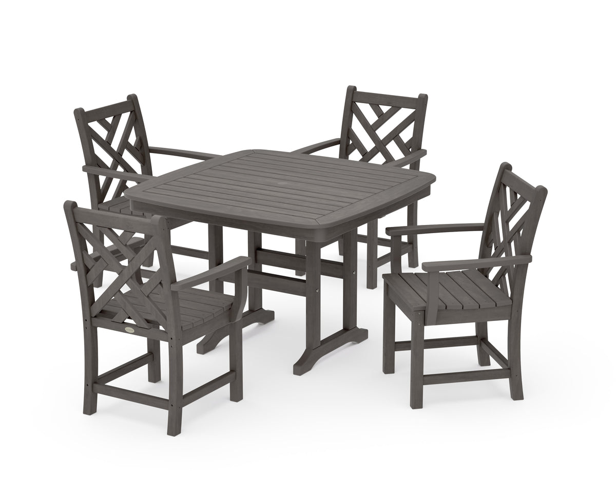 POLYWOOD Chippendale 5-Piece Dining Set with Trestle Legs - 44" Table in Driftwood