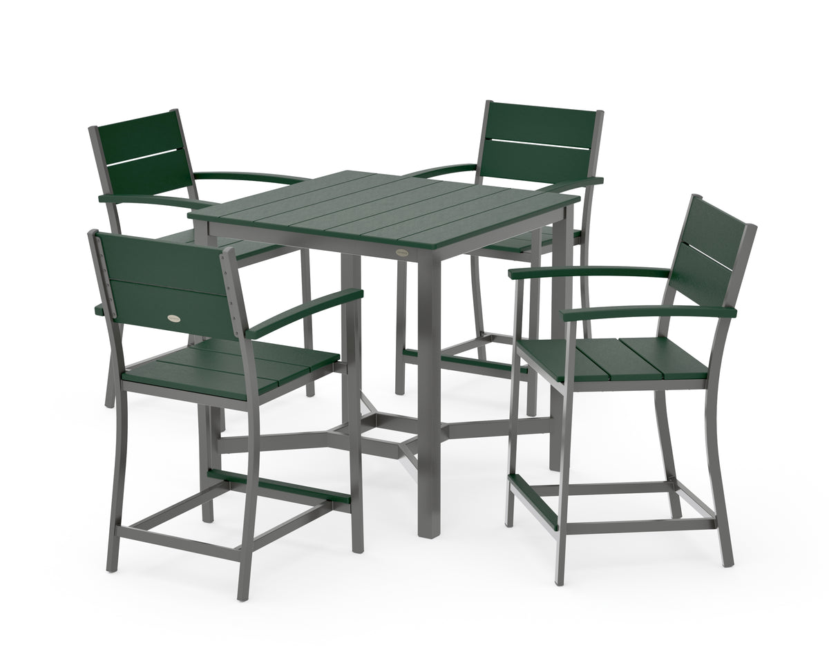 POLYWOOD Main Street 5-Piece Counter Set in Charcoal / Green