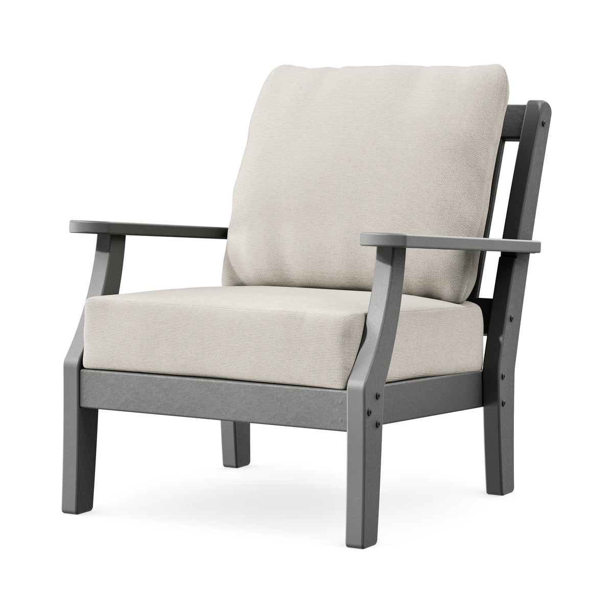 POLYWOOD Chinoiserie Deep Seating Chair in Slate Grey / Dune Burlap