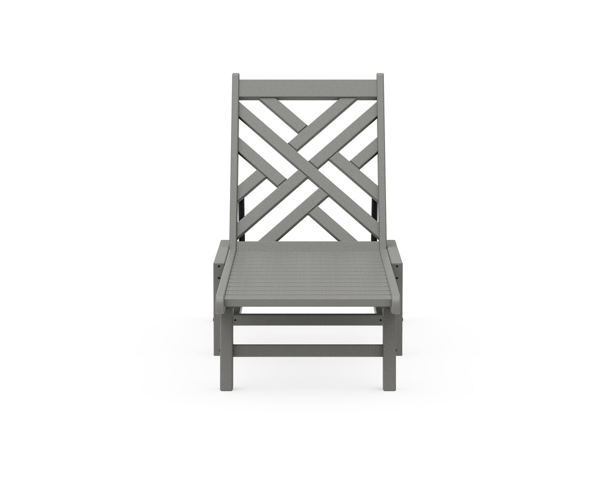 Angled view of the POLYWOOD Chippendale Chaise with Wheels in Slate Grey