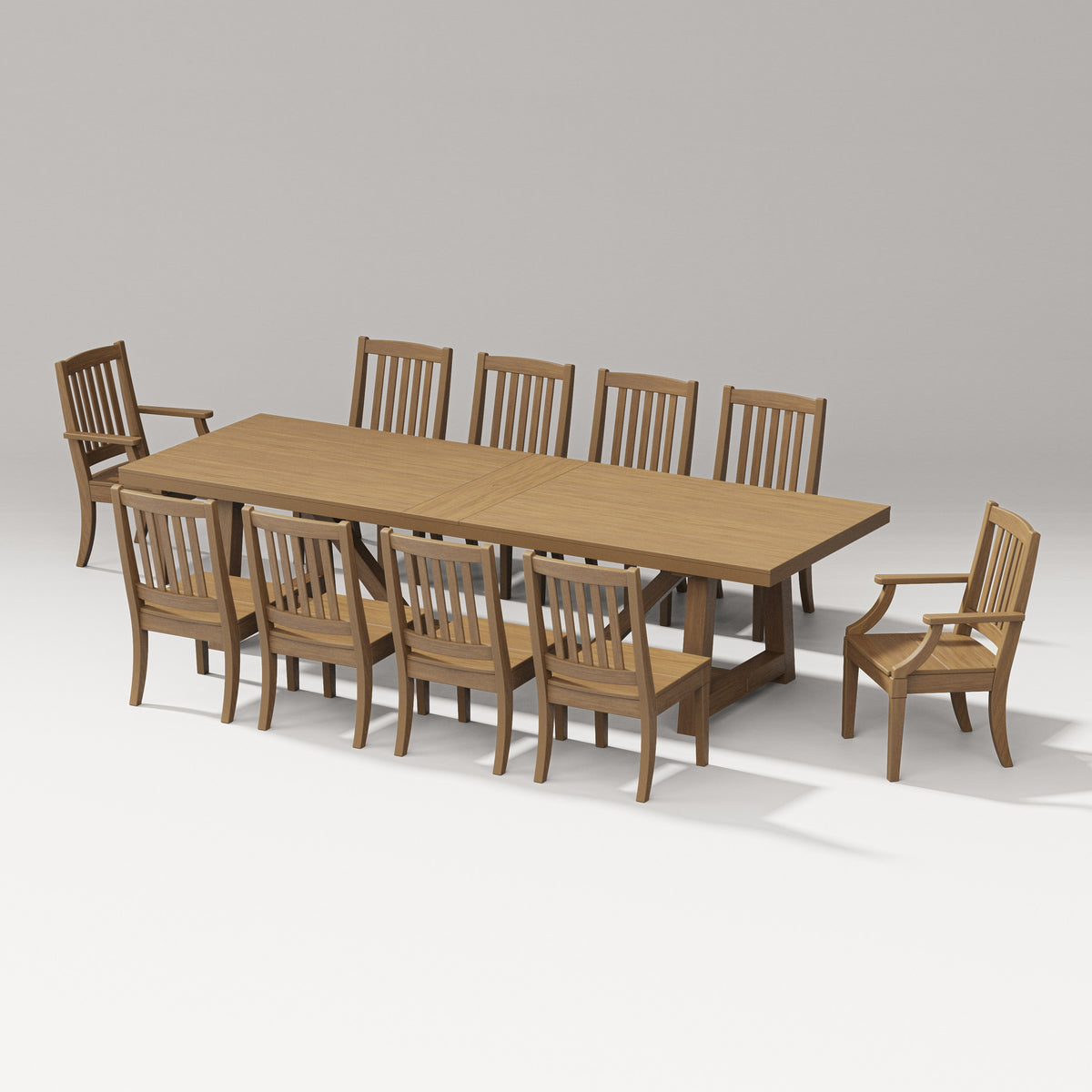 POLYWOOD Estate 11-Piece A-Frame Table Dining Set - 120" Table in Natural