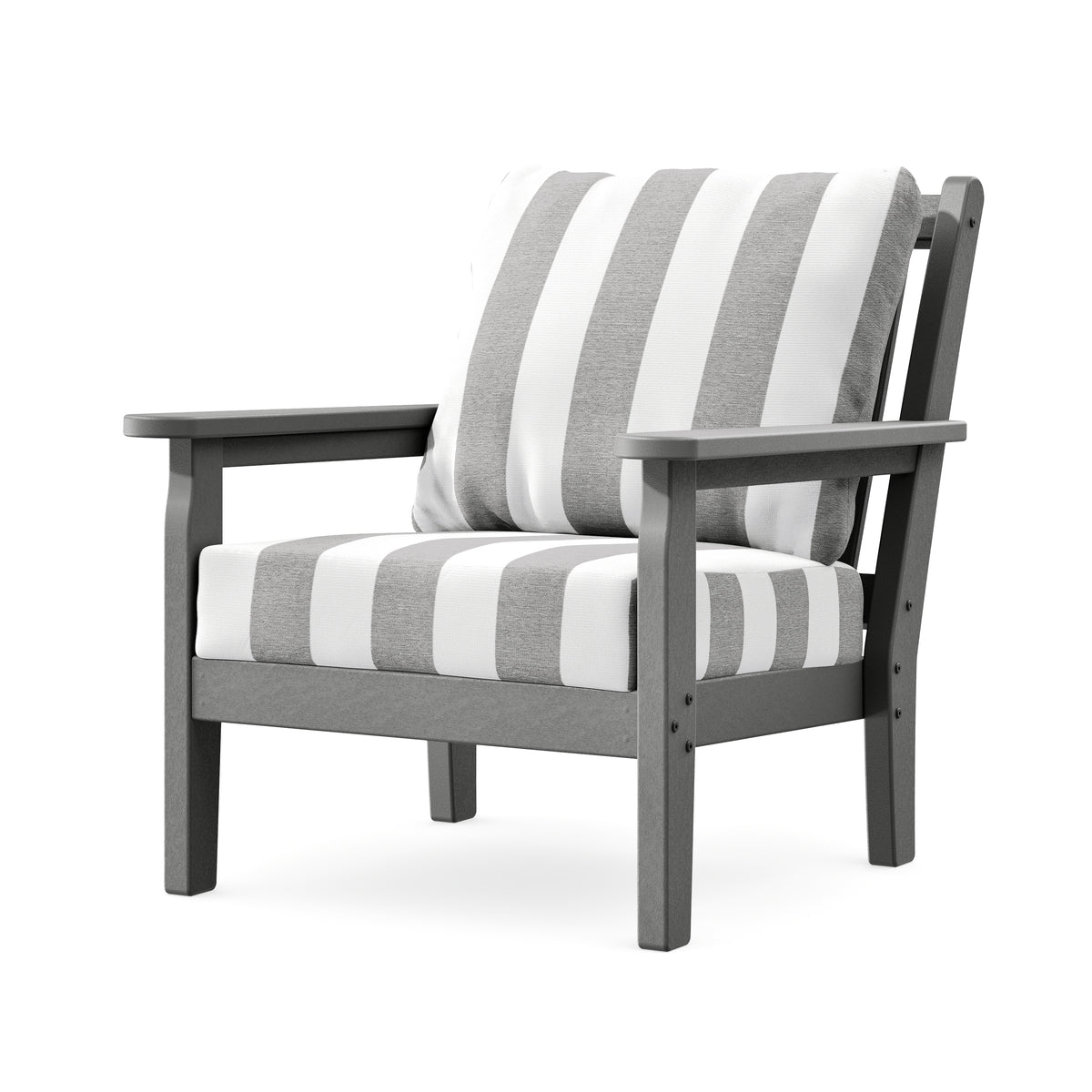 POLYWOOD Chippendale Deep Seating Chair in Slate Grey / Cabana Stripe Grey Mist
