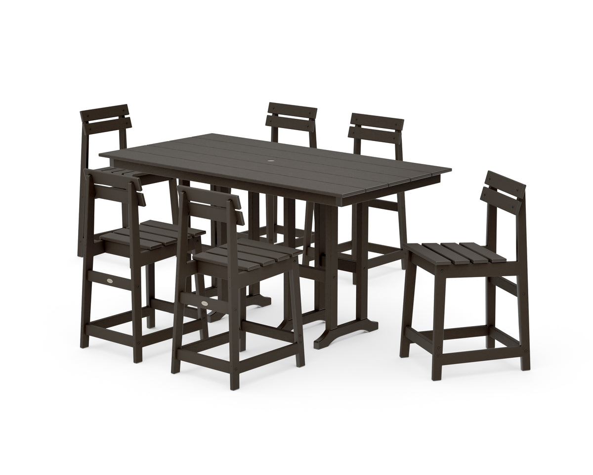 POLYWOOD Modern Studio Plaza Counter Chair 7-Piece Set in Vintage Coffee