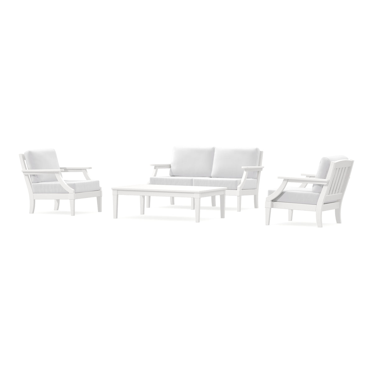 POLYWOOD PW Designer Series Estate Lounge 4-Piece Loveseat Set in Vintage White / Natural