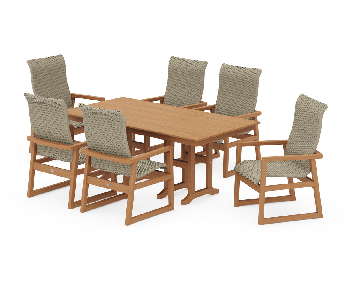 POLYWOOD EDGE Woven High-Back Arm Chair 7-Piece Farmhouse Dining Set in Natural / Dune Grass
