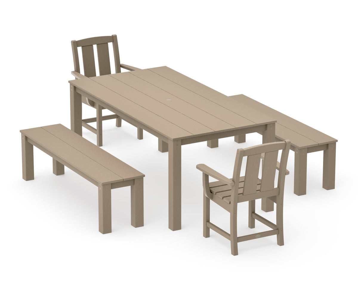 POLYWOOD Mission 5-Piece Parsons Dining Set with Benches in Vintage Sahara