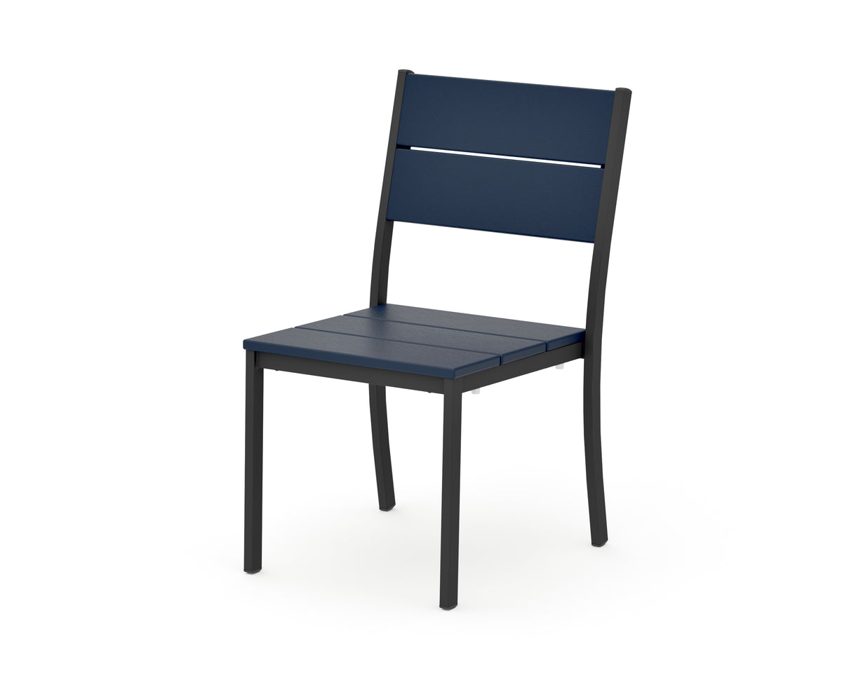 POLYWOOD Main Street Stacking Dining Side Chair in Black / Navy